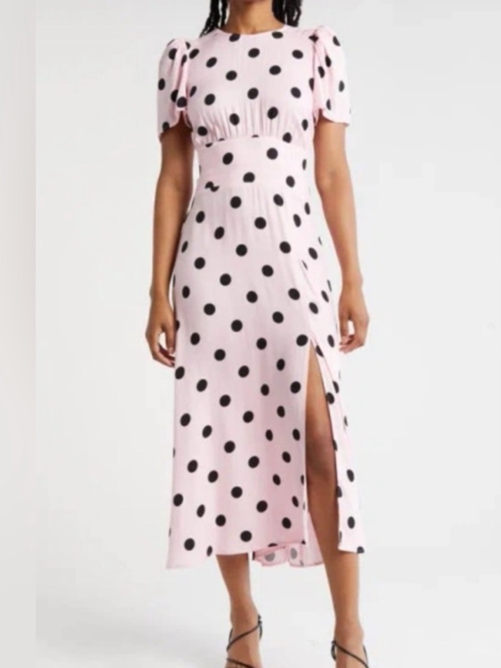 AFRM Jamie Pink Black Polkadot Print Open Back Maxi Dress Medium $138 Revolve
